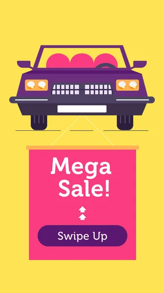 Retro Cool Car Advertisement Text Swipe Button Flat Design Illustration — Stock Vector