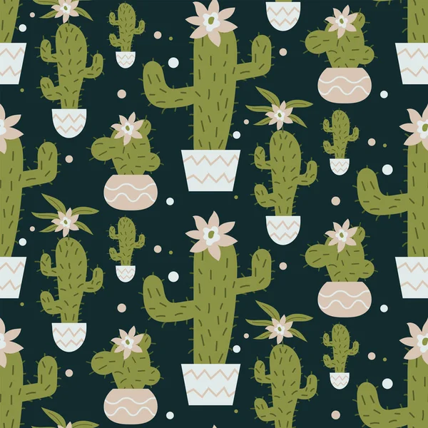 Illustration Vectorielle Conception Motif Sans Couture Beaucoup Cactus Mignons Différents — Image vectorielle