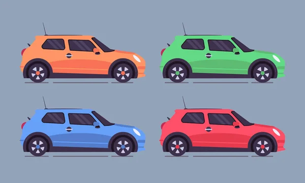 Diferentes Carros Coloridos Set Aluguel Carros Ilustração Conceito Negócio Com — Vetor de Stock