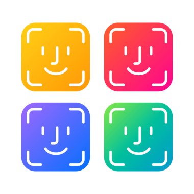 Kimliği simgeler yüz. Modern parlak degradelerle, yüz tanıma Icons set renkli komik yaratıcı illüstrasyon. 