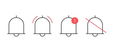 Bildirim çan Icons set. Minimalist tasarımı. Gelen iletileri kavramı. Disturbe simgesi yapmak. Alarm simgesini. 