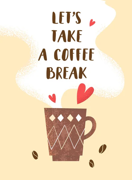 Poster Con Tazza Caffè Testo Divertente Illustrazione Del Vettore Disegnato — Vettoriale Stock