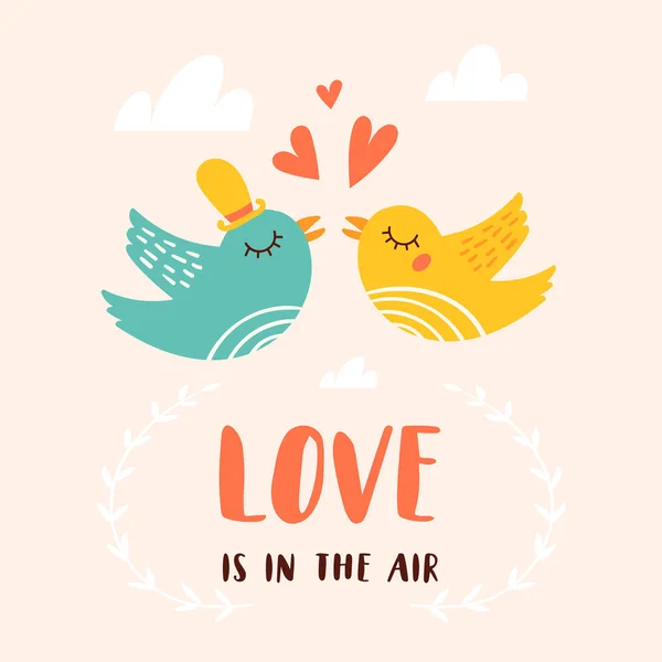 Carte Thème Amour Pour Saint Valentin Avec Les Oiseaux Qui — Image vectorielle