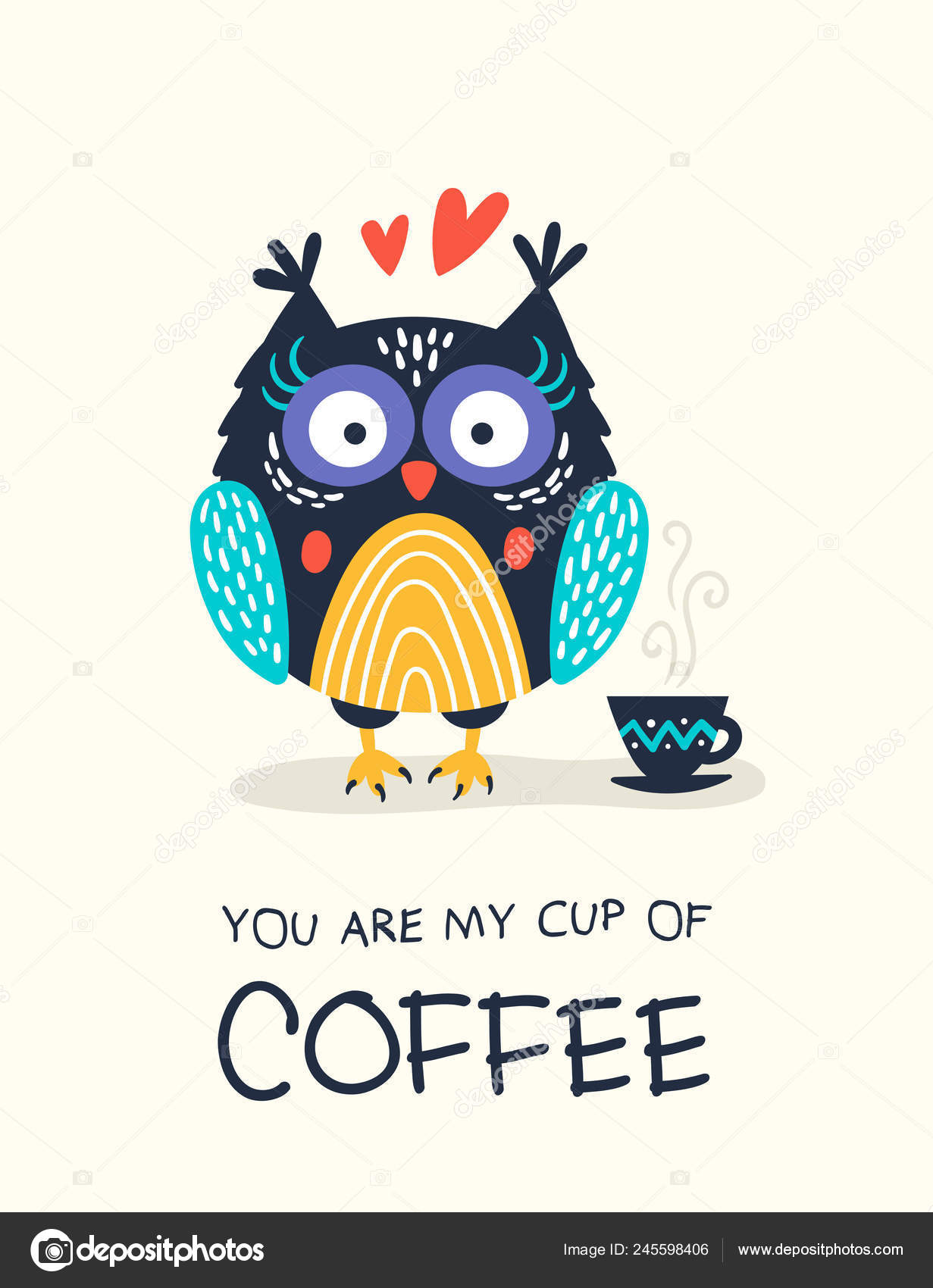 Cute Owl Cup Coffee Hand Drawn Vector Illustration Cool Idea