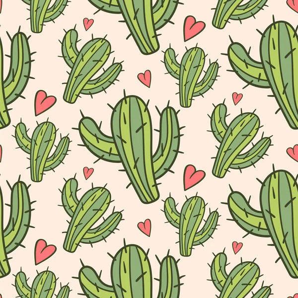Illustration Dessin Vectoriel Sans Couture Avec Les Cactus Les Mignons — Image vectorielle