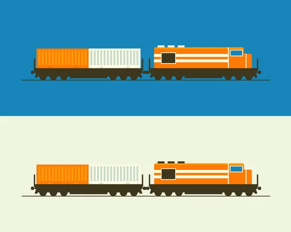火车用铁路车厢平面设计矢量说明 可能是海报 广告牌的一部分 送货服务或城市交通 — 图库矢量图片