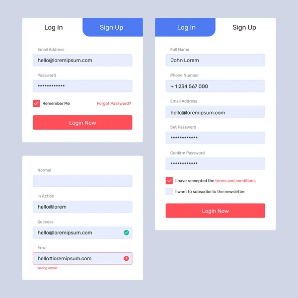 Dark-Web-UI-bejelentkezés-regisztráció-Form másolás — Stock Vector