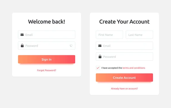 Logga in, registrera dig webbformulär — Stock vektor