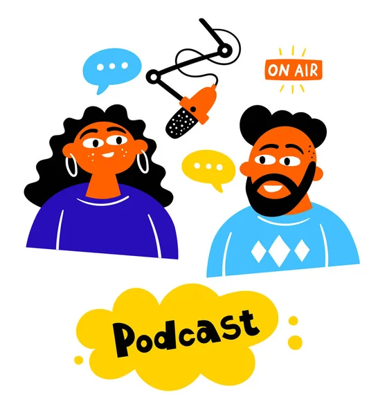 Podcast Par Personagens — Vetor de Stock