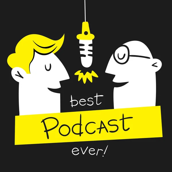 Melhor Ilustração Podcast Sempre Dois Tipos Engraçados Falar Microfone Ilustração — Vetor de Stock
