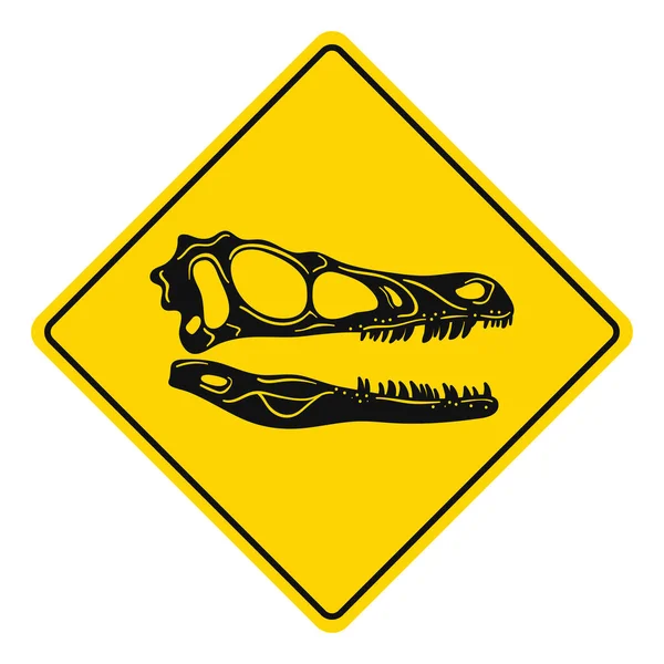 Dinosaur Road Sign Rex Detailed Head White Romb Beautiful Sign — Stock Vector