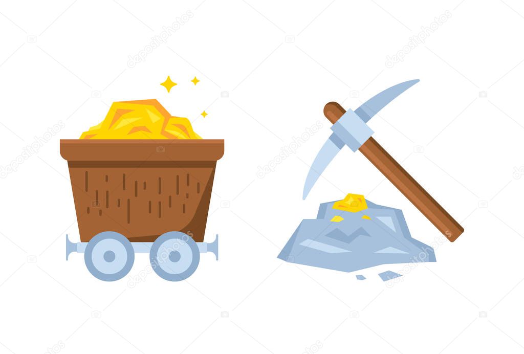 gold mining illustration for online gaming, signs and symbols of games app, simple flat design. 