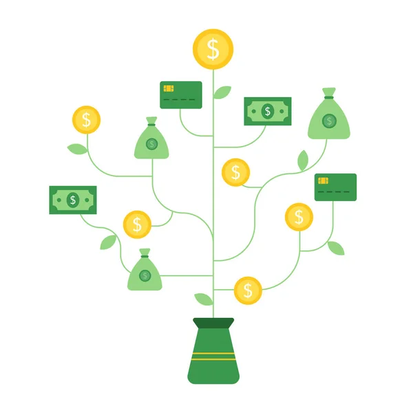 Χρήματα Δέντρο Επίπεδη Διανυσματική Σχεδίαση — Διανυσματικό Αρχείο