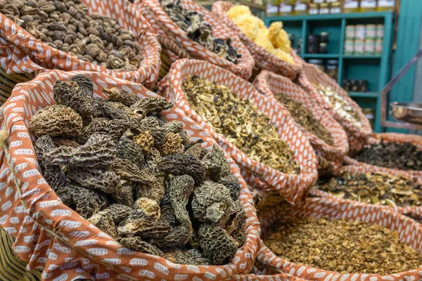 Dried Mushrooms Boqueria Market Barcelona Catalonia Spain — Stock Photo, Image