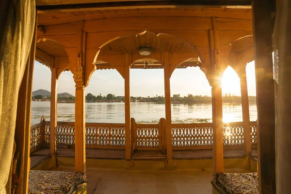 Solnedgången Från Traditionella Husbåt Dal Lake Srinagar Kashmir Indien — Stockfoto