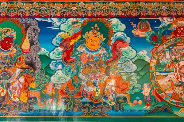 Leh India Junio 2017 Pinturas Murales Templo Del Monasterio Budista —  Fotos de Stock