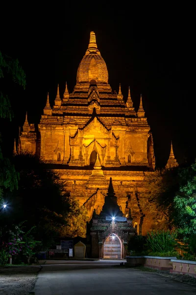 Tempio Bagan Illuminato Notte Myanmar — Foto Stock