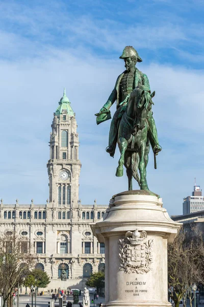 Oporto Portogallo Gennaio 2018 Statua Pedro Sulla Praca Liberdade — Foto Stock