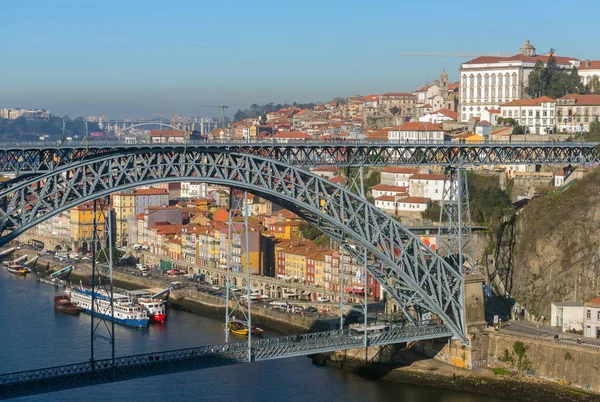 Vista Centro Histórico Cidade Com Famosa Ponte Dom Luiz Porto — Fotografia de Stock