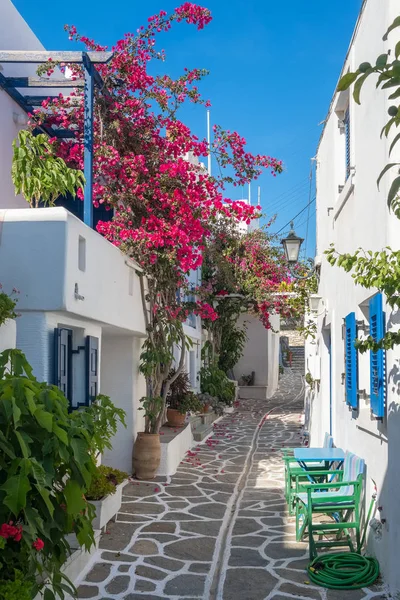 Pohled Typické Úzké Uličce Staré Město Naoussa Paros Ostrov Cyclades — Stock fotografie
