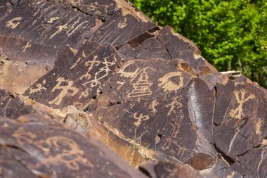 Domkhar rock sanat kutsal Indus Nehri yanındaki Ladakh, Domkhar Köyü.