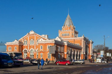 Chernigov, Ukrayna - 23 Kasım 2017: Chernihiv Tren İstasyonu açık görünüm