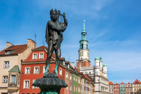 Fontaine Avec Statue Apollon Sur Place Vieille Ville Poznan Pologne — Photo