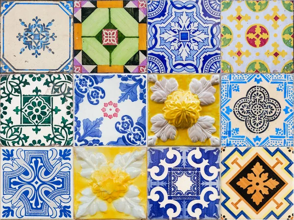 Mixed Colage Traditional Portuguese Azulejo Tiles Buildings Porto Portugal Colorful — Stock Photo, Image