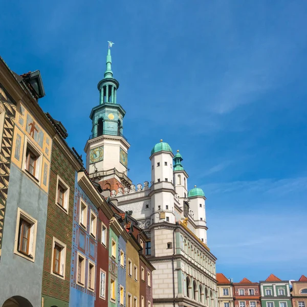 Színes Házak Városháza Poznan Old Market Square Lengyelország — Stock Fotó