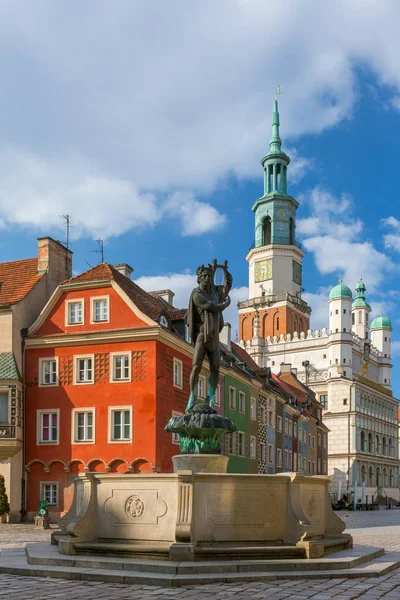 Fonte Com Estátua Apolo Praça Cidade Velha Poznan Polônia — Fotografia de Stock