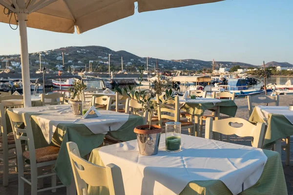 Cozy Seaside Outdoor Restaurant Parikia Paros Island Cyclades Greece — Stock Photo, Image