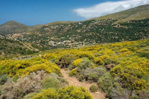 Mountain Landscape Seen Hiking Trail Andros Island Cyclades Greece — Stock Photo, Image