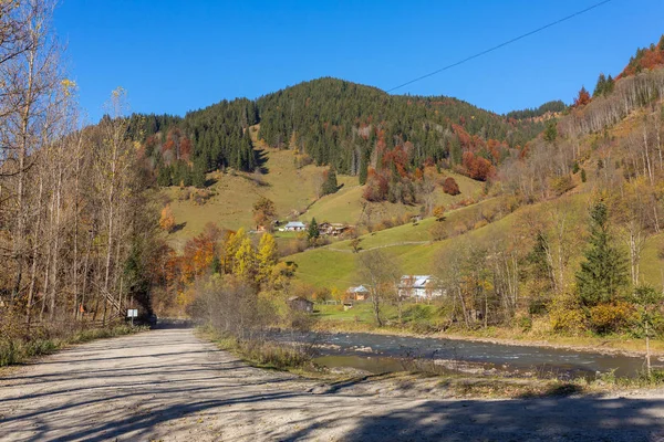 Beautiful Autumn Landscape Rural Road Carpathian Mountains Ukraine — Stock Photo, Image