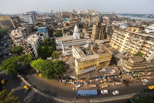 Kolkata Stadstrafik Trånga Gatan Centrala Västra Bengal Indien Ovanifrån — Stockfoto