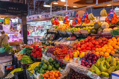 BARCELONA, SPAIN - MARCH 27TH, 2018: Mercat de Sant Josep de la Boqueria, large public market in Ciutat Vella district