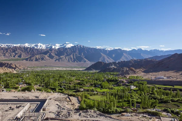 Hermosa Vista Ciudad Leh Verde Valle Del Indo Ladakh Jammu — Foto de Stock