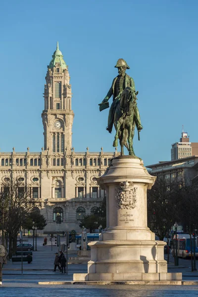 Statua Del Dom Pedro Sulla Praca Liberdade Nel Centro Storico — Foto Stock