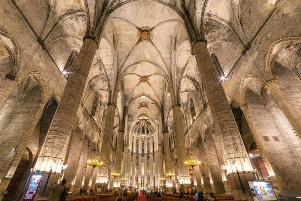 Barcelona Spanya Mart 2018 Tavan Gotik Kilise Santa Maria Del — Stok fotoğraf