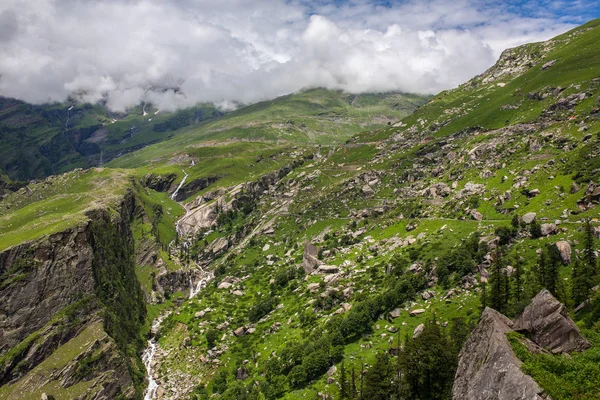 Widok Przełęcz Rohtang Pięknej Zielonej Dolinie Himachal Pradesh Indie — Zdjęcie stockowe