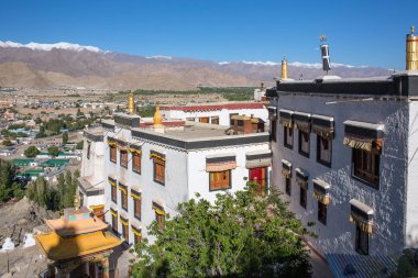 Spitok gompa Budist manastır arka planda, Ladakh, Jammu ve Keşmir, Hindistan yüksek Himalaya Dağları ile