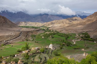 Likir (Likir Gompa), Leh bölge, Manastırı çatısı görünümünden Ladakh Himalayalar, Jammu and Kashmir, Kuzey Hindistan