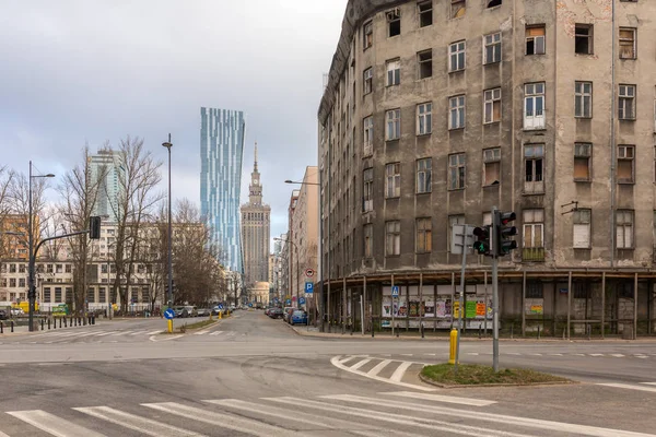 Warszawa Stycznia 2018 Typowy Ulica Widok Pkin Środku Pochmurny Zimowy — Zdjęcie stockowe