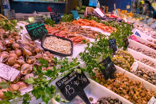 Frutos Mar Frescos Mercat Sant Josep Boqueria Grande Mercado Público — Fotografia de Stock