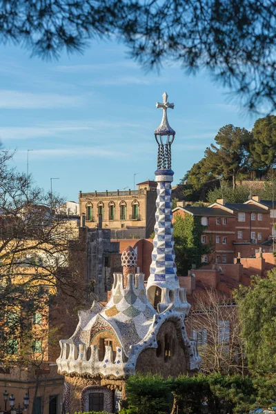 Sunrise View Park Guell Designet Antoni Gaudi Barcelona Spania – stockfoto
