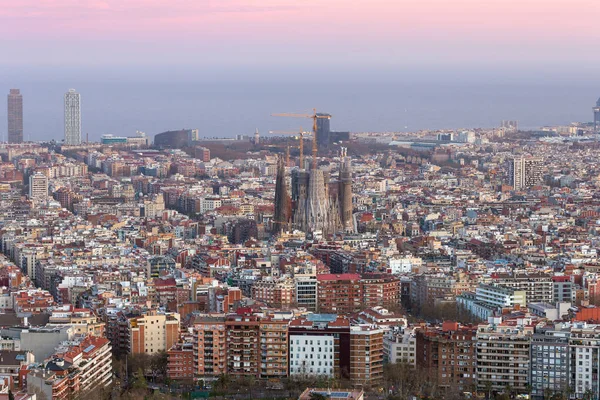 Hermosa Vista Panorámica Del Horizonte Ciudad Barcelona Atardecer España — Foto de Stock