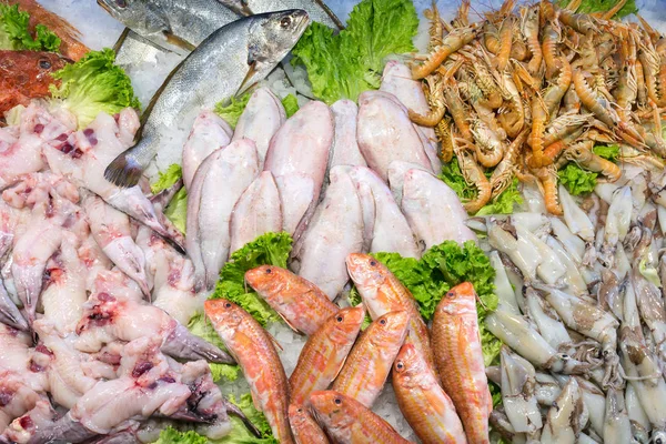 Der Rialto Fischmarkt Venedig Italien Draufsicht Auf Frische Meeresfrüchte Auf — Stockfoto