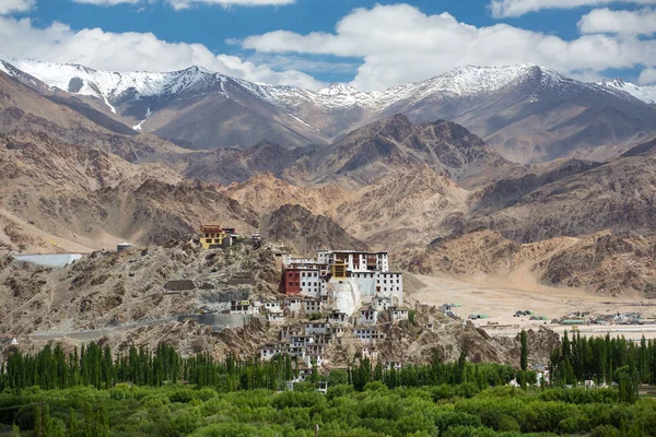 Klasztor Spituk Widokiem Góry Himalaje Spituk Gompa Jest Słynnej Świątyni — Zdjęcie stockowe