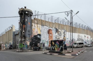 Bethlehem, İsrail-22 Kasım 2018: İsrail ve Batı Şeria arasındaki ayırma duvarı