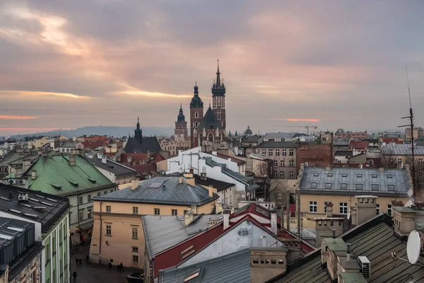 Gün Batımında Polonya Krakow City Üstten Görünüm — Stok fotoğraf