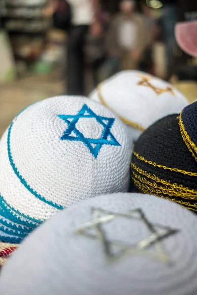 Cueca Judaica Tradicional Kippah Com Estrela David Para Venda — Fotografia de Stock